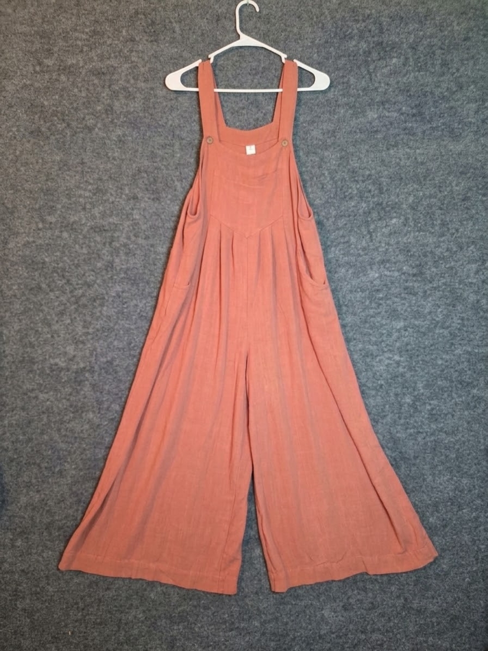 Women Large Linen Blend Wide Leg Overalls Jumpsuit Terracotta Rust L